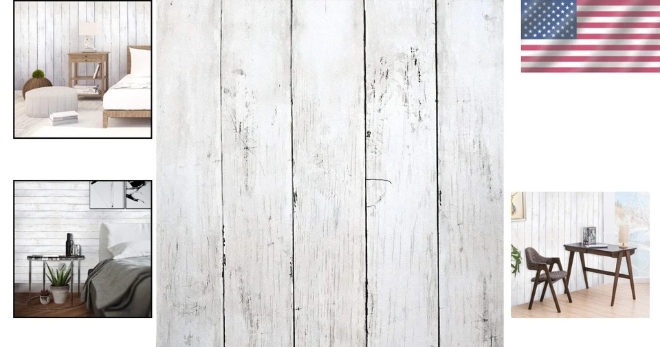 Papel de parede branco cinza madeira casca e vara 82 pés decoração vintage - Imagem 2 de 4