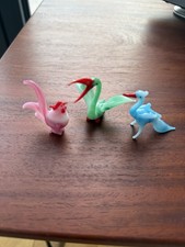 Murano Style Glass Ornaments Bundle Of 3 Small Birds Green, Blue And Pink