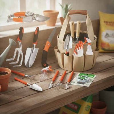 Complete Garden Tools Set, 11 Pcs Heavy Duty Gardening Tools with Organizer T...