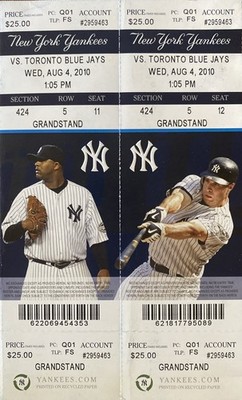 ALEX RODRIGUEZ 600th HOME RUN Ticket Stubs 8/10/2010 Yankee