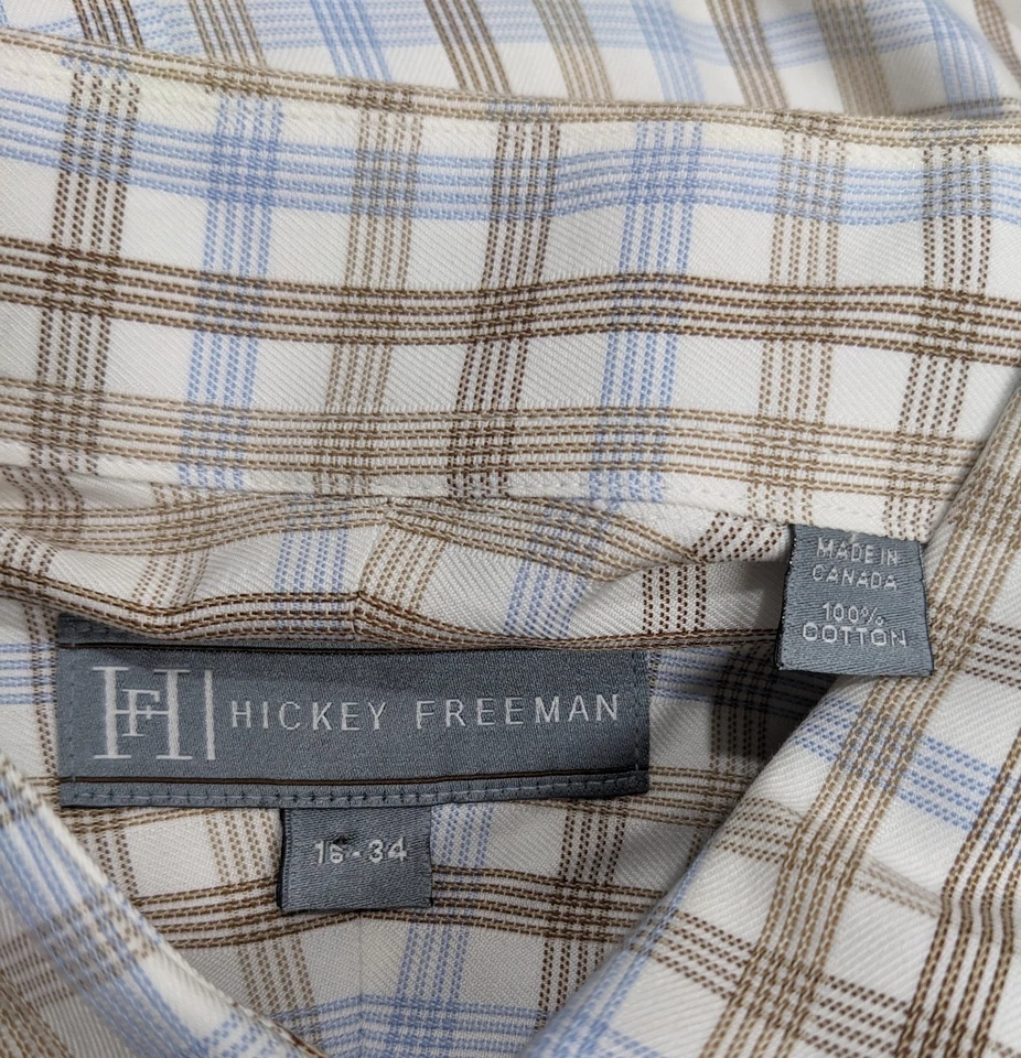 Camisa de vestir Hickey Freeman para hombre 34 cuadros abotonados manga larga #8100 Foto 2 de 4