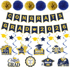 Graduation Party Decorations 2026 - 17 Pcs Blue and Gold Congrats Grad Themed Su