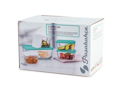 Set Of 5 Assorted Transparent Glass Fridge Containers With Plastic Lids