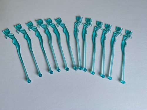 Vintage Barware Nude Drink Stirers Swizzle Sticks Aqua Blue Ladies