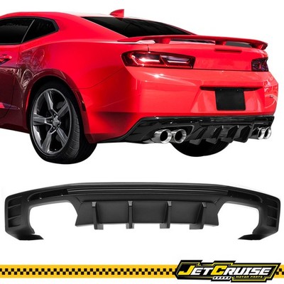 Fits 16-24 Chevy Camaro Rear Bumper Lip Diffuser Quad Exhaust Matte Black 1PC PP
