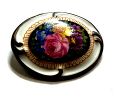 Antik Schumann Porzellan Brosche Blumen Motiv Handmalerei 30er Jahre H 37 mm