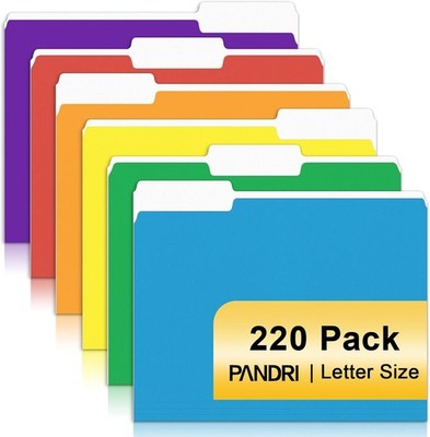 File Folder,  220 Pack Colored File Folder, 1/3 Cut Tabs, Letter Size, Assorted