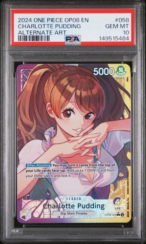 2024 ONE PIECE OP08-TWO LEGENDS ALTERNATE ART #058 CHARLOTTE PUDDING PSA 10
