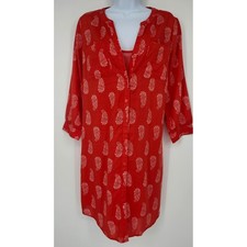 Old Navy Womens Orange Paisley Shirt Dress Size M Cotton Lightweight Beachy