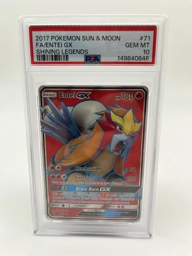 Pokemon TCG Entei GX Full Art Holo Ultra Rare Card 71/73 Shining Legends PSA 10
