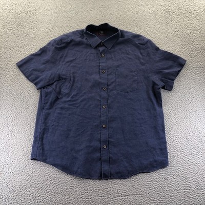Untuckit Shirt Mens Extra Large Navy Blue 100% Line Short Sleeve Cameron Beach
