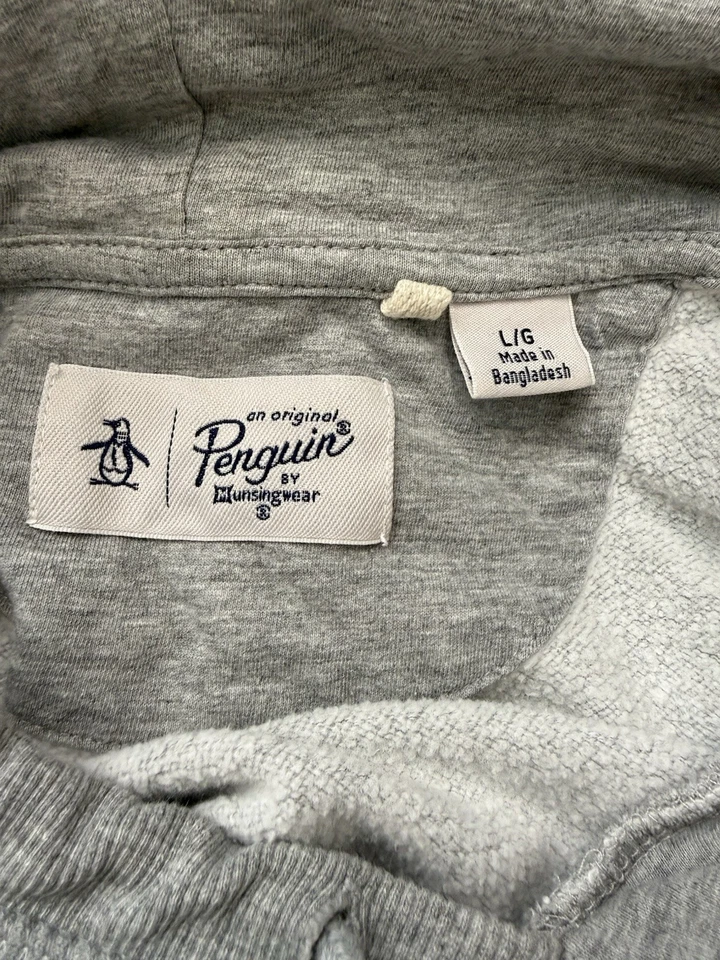 Original Penguin Para Hombre Grande Gris Sudadera con Capucha Pullover Manga Larga Logo Foto 2 de 4