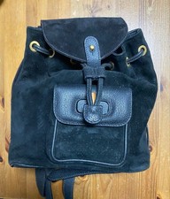 GUCCI Zaino Bambù Flaplock Pelle Scamosciata Nero Oro Ferramenta dal Giappone
