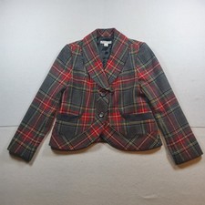 Pendelton Petite Women's Red/Grey Tartan Plaid Blazer 100 Virgin Wool Size 10