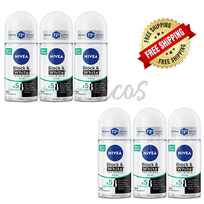 Nivea Black & White Invisible Fresh Roll-On Deodorant Anti-Perspirant 50ml 6Pcs