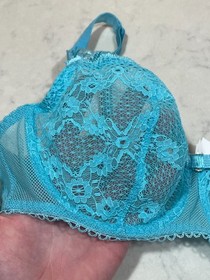 FRENCH DESIGNER AUBADE MAMBO DE L'AMOUR SHEER BLUE SHEER LACE DEMI BRA 38C