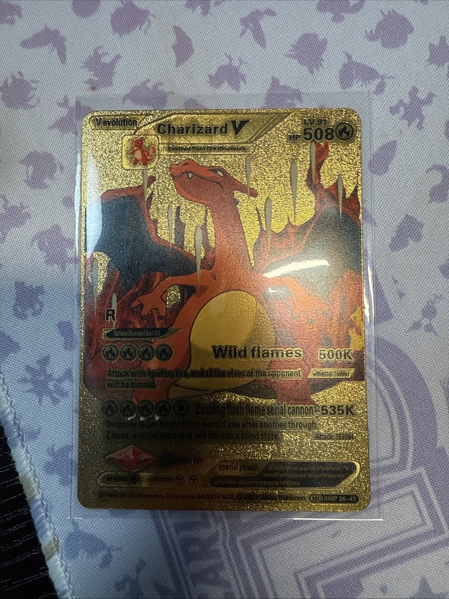 Charizard V ゴールド仕様 ポケモンカード Charizard V Gold Foil Pokémon “Wild Flames” Lv91 508 HP Fan Art