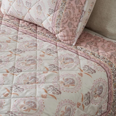 3-teiliges Full/Queen Chambrey Printed Vintage Quilt Bedding Set Rose Pink - Patina - Bild 4 von 5