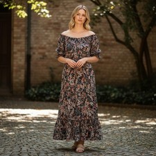 Maurices Maxi Dress Womens Large Flopral Peasant Romantic Smocked Tiered Rayon