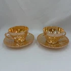 VTG Anchor Hocking & Fire King Peach Luster Swirl Coffee Cup And Saucer Set Of 2