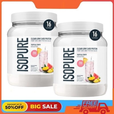 2 Packs Isopure Clear Low Carb 100% Whey Protein Isolate Powder, 16 Servings