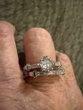 2 Piece Bohemian Bridal Silver Ring Set With Cubic Zirconia Stones In A Size 7