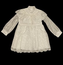 Vtg Hollywood Girls Dress White Lace Communion Party Dress Necklace Fancy 6