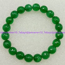 Faceted 6/8/10mm Natural Green Jade Round Gems Beads Elastic Bracelet 7.5 in