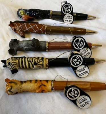 Pen Pet VTG Tiger, Zebra, Giraffe, Toucan, Koala, Animal Ballpoint Pen/Pens NWT