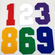 Large 8 Inch Chenille Numbers with White Background: Pick Your # / Color