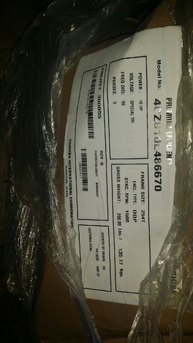 Toshiba 10HP 190/380 VOLT 1500 RPM 254T 3PH AC MOTORE ELETTRICO - Foto 3 di 3