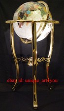 36" Tall Floor Standing Pearl Ocean Gemstone World Globe with Gold Tripod