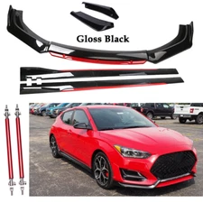 For Hyundai Veloster Glossy Black Strut Rod Front Bumper Lip Spoiler Splitter