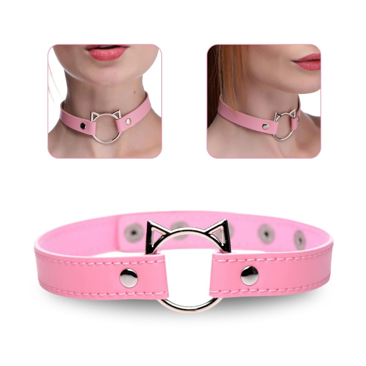 JewelryWe Leder Choker Halsband Damen Mit Leine  Pink Gothic Fetisch  Collar BDSM