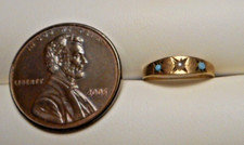 Tiny Antique Victorian 10K Yellow Gold Turquoise Pearl Baby Ring under a size 1