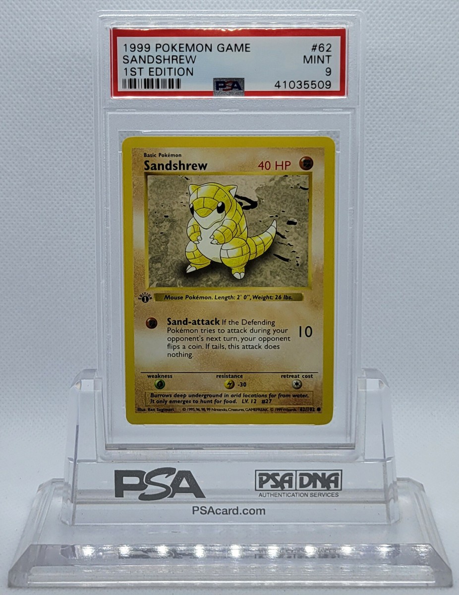 Pokemon 1ST EDITION 1999 BASE SET SANDSHREW #62 COMMON CARD PSA 9