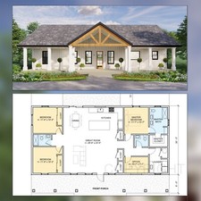 Farmstead Modern House Open Plan Design 3 Bed 2.5 Bath - Drawings Blueprint