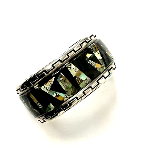 Sterling Silver Bracelet Hallmarked Ryan Sanchez with Onyx ,Agate and Turquoise - 第 1/5 張圖片