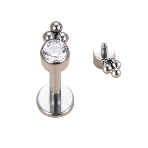 18g 16g Beads Trinity Labret Tragus Lip Ring Ear Cartilage Stud Cluster Piercing - Picture 2 of 3