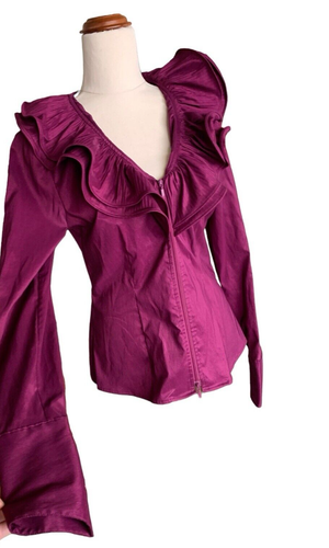 Samuel Dong Jacket Blouse Purple Ruffle Collar Size XS Designer Unique VGC - Bild 3 von 23