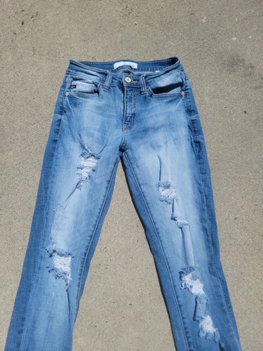KanCan Florence Mid Rise Super Skinny Distressed Raw Hem Jeans 3/25 - Picture 2 of 7