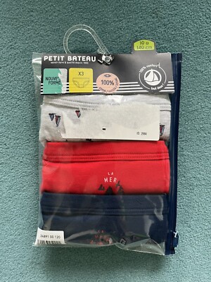 Kinder Jungen Slip von Petit Bateau, Größe 140, Dunkelblau, Rot, Grau mit Booten