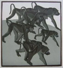 Monkeys Norbertine Bresslern-Roth 1923 Austrian Expressionist Linocut Wildlife