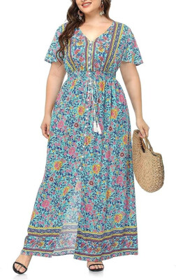 NWT Plus Size Floral Print Button Short Sleeve Split Flowy Beach MAXI DRESS  | eBay