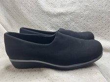 Women  s 7.5M SAS Bliss Microfiber Black Tripad Comfort Slip On Wedge