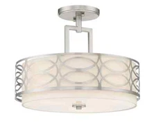 Kira Home Sienna 15" 3-Light Semi Flush Mount Ceiling Light, White Fabric Shade 