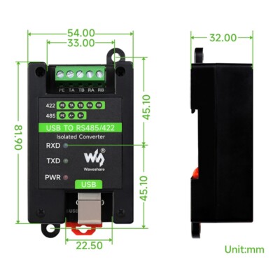 2X( USB to RS485/422 Rail-Type Industrial Isolated Converter