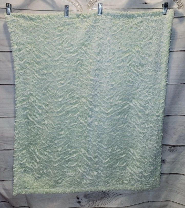 VTG Laura Ashley Baby Blanket Green Sherpa Back Fuzzy Solid Color Soft Lovey - Image 2 of 4