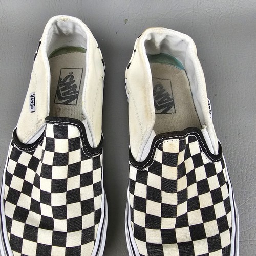 Vans Slip on Shoes Womens Sz 8 Black Off White Checkered Canvas Skate Sneakers - Picture 8 of 11