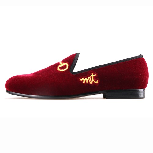 Merlutti Burgundy Velvet Prom Wedding Loafers - Picture 3 of 5